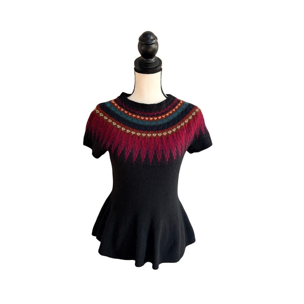 Ralph Lauren Women's Fair Isle Wool Cashmere Sweater XS Nordic Peplum Knit Top